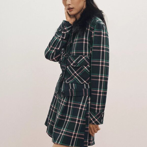 NWT Maeve Plaid crop Faux-Fur Collar Coat - Picture 3 of 11